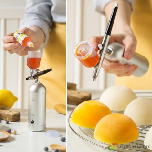 Decora Airbrush Festékszóró pisztoly+ vízben oldódó folyékony ételfesték készlet 8db-os