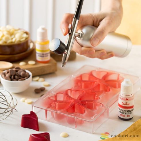 Decora Airbrush Festékszóró pisztoly+ vízben oldódó folyékony ételfesték készlet 8db-os
