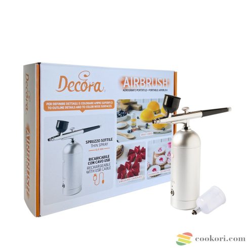 Decora Airbrush Festékszóró pisztoly+ vízben oldódó folyékony ételfesték készlet 8db-os