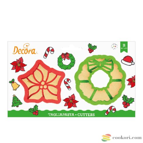 Decora Garland and poinsetta plastic cookie cutter set
