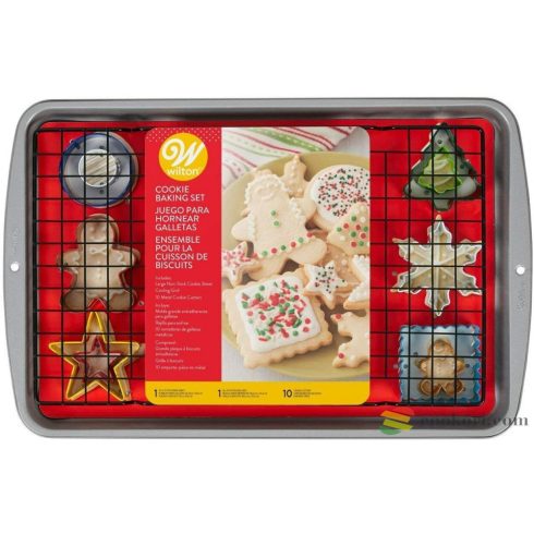 Wilton Karácsonyi keksz sütő készlet (tepsi+hűtőrács+ 10 kiszúró),12db-os