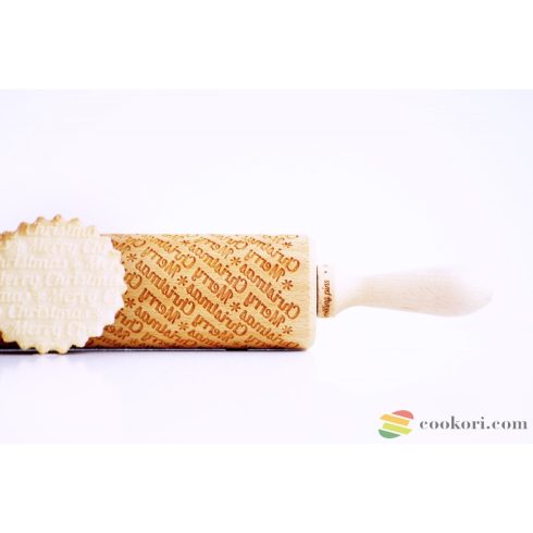 Valek "Merry Christmas" mintás nyújtófa, 45cm, recepttel