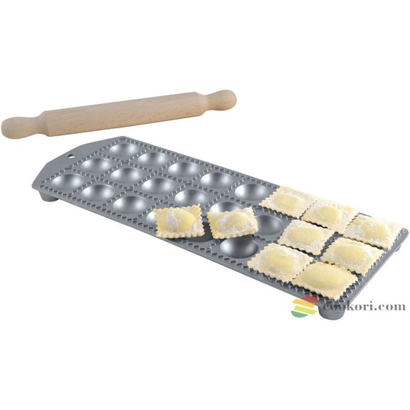 Eppicotispai Alumínium ravioli forma kerek, 24db-os, nyújtóval Eppicotispai Alumínium ravioli forma kerek, 24db-os, nyújtóval