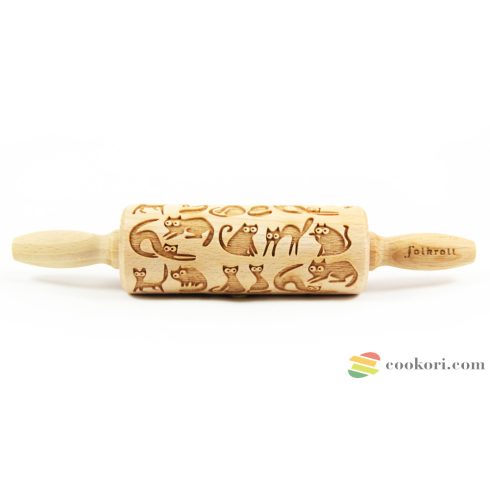 Folkroll "Crazy cat" engraved rolling pin junior size, 24cm