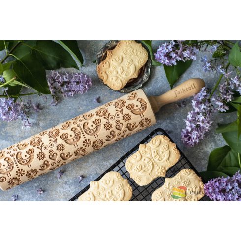 FolkRoll Medium engraved rolling pin folk pigeon,37cm