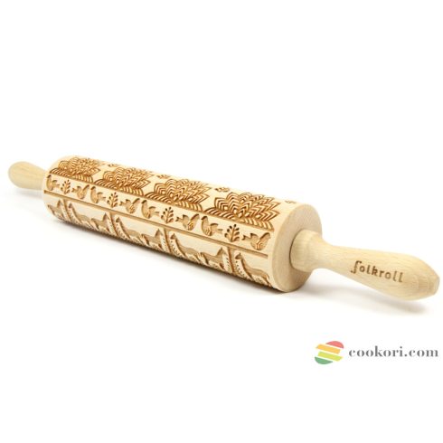 Folkroll Lengyel népi mintás sodrófa M méretben, 37cm