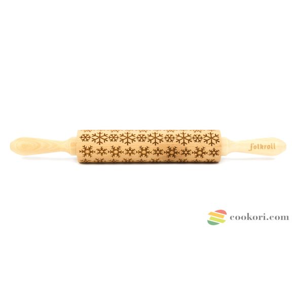 Folkroll Hópehely mintás nyújtófa, M méret 37cm, recepttel