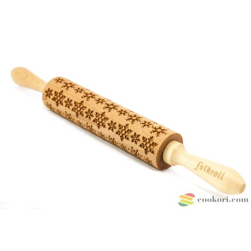 Folkroll Hópehely mintás nyújtófa, M méret 37cm, recepttel