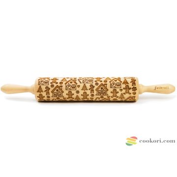   FolkRoll Mézeskalács házikó mintás nyújtó M méret, 37cm