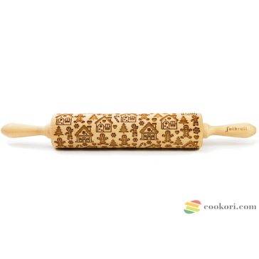   FolkRoll Mézeskalács házikó mintás nyújtó M méret, 37cm