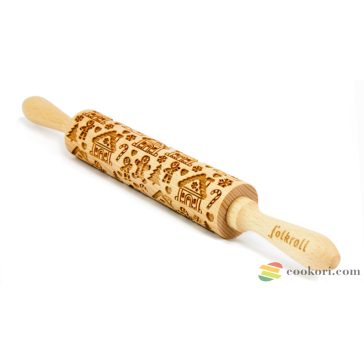   FolkRoll Mézeskalács házikó mintás nyújtó M méret, 37cm