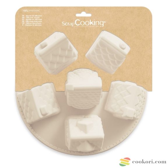 ScrapCooking "Chalets de Noël", szilikon karácsonyi házikó desszertforma, 6db-os