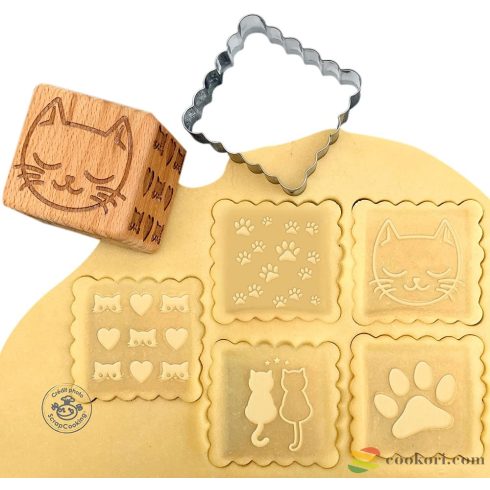 Scrapcooking Wood Cat cookie stamp + cookie cutter