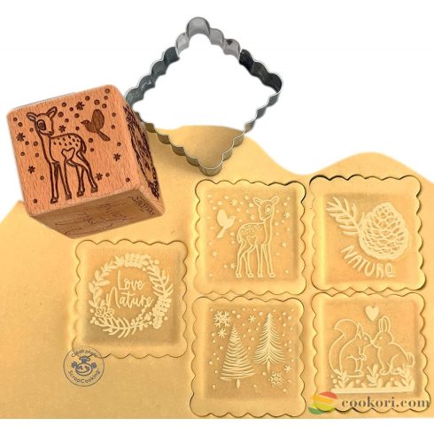 Scrapcooking Woodland  wood cookie stamp + cookie cutter